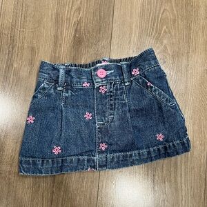 OshKosh B'gosh  Y2K Baby Girl Blue Denim skirt pink flower embroidery bloomers